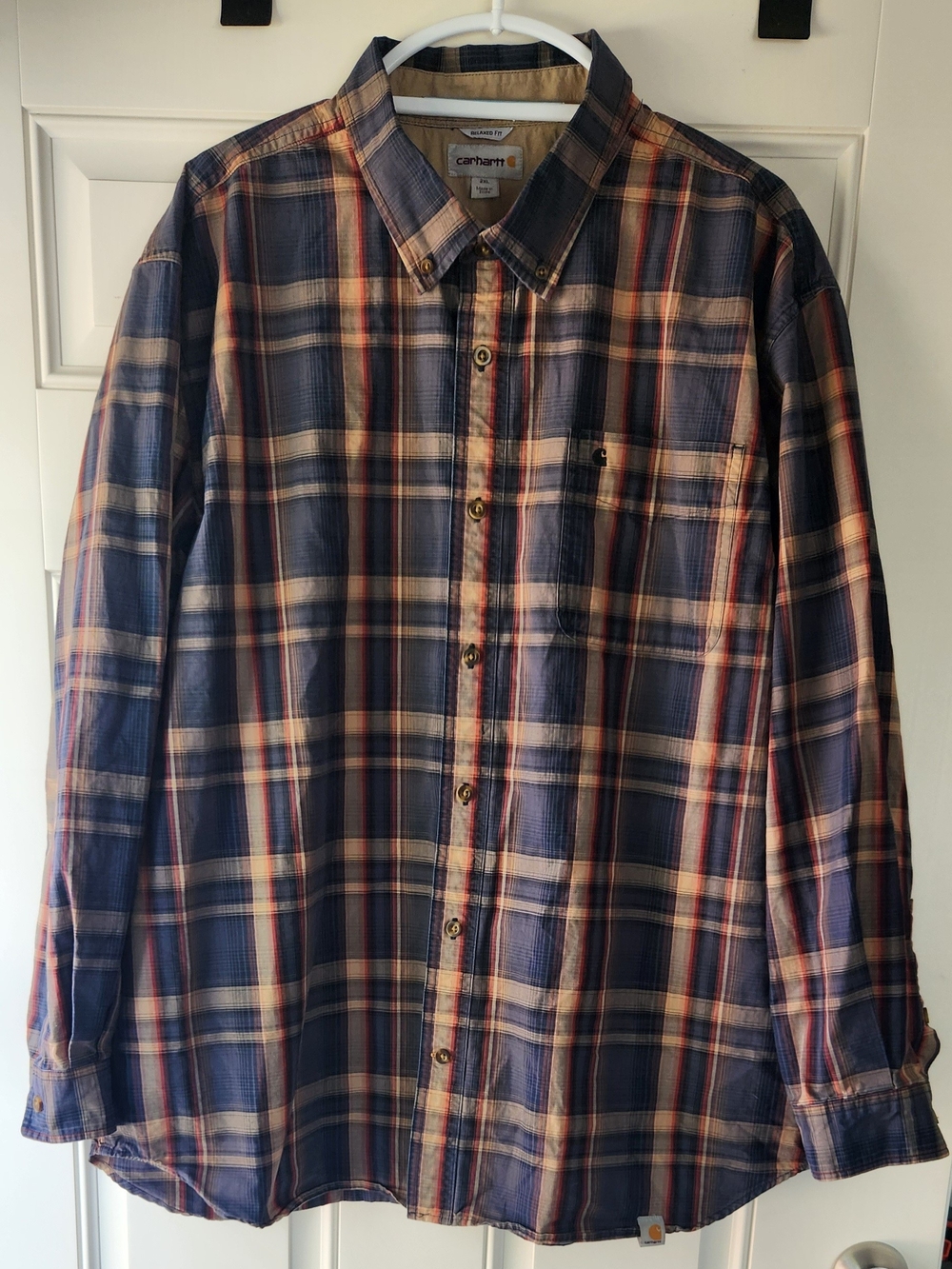 Carhartt Men’s Blue Plaid Long Sleeve Button-Down Shirt